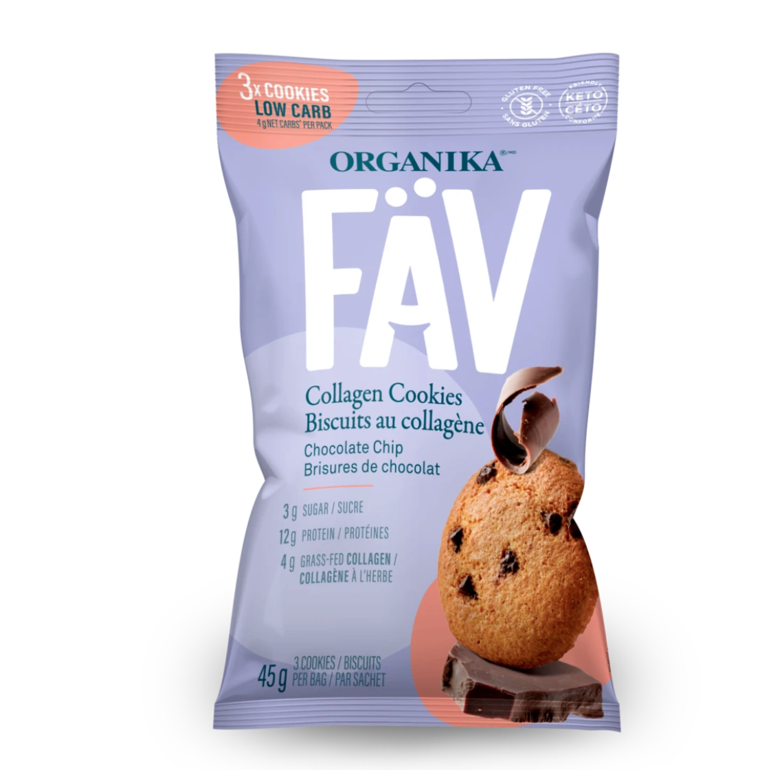 Organika Fäv Collagen Cookie - Chocolate Chip, $14.97 for a 3 pack